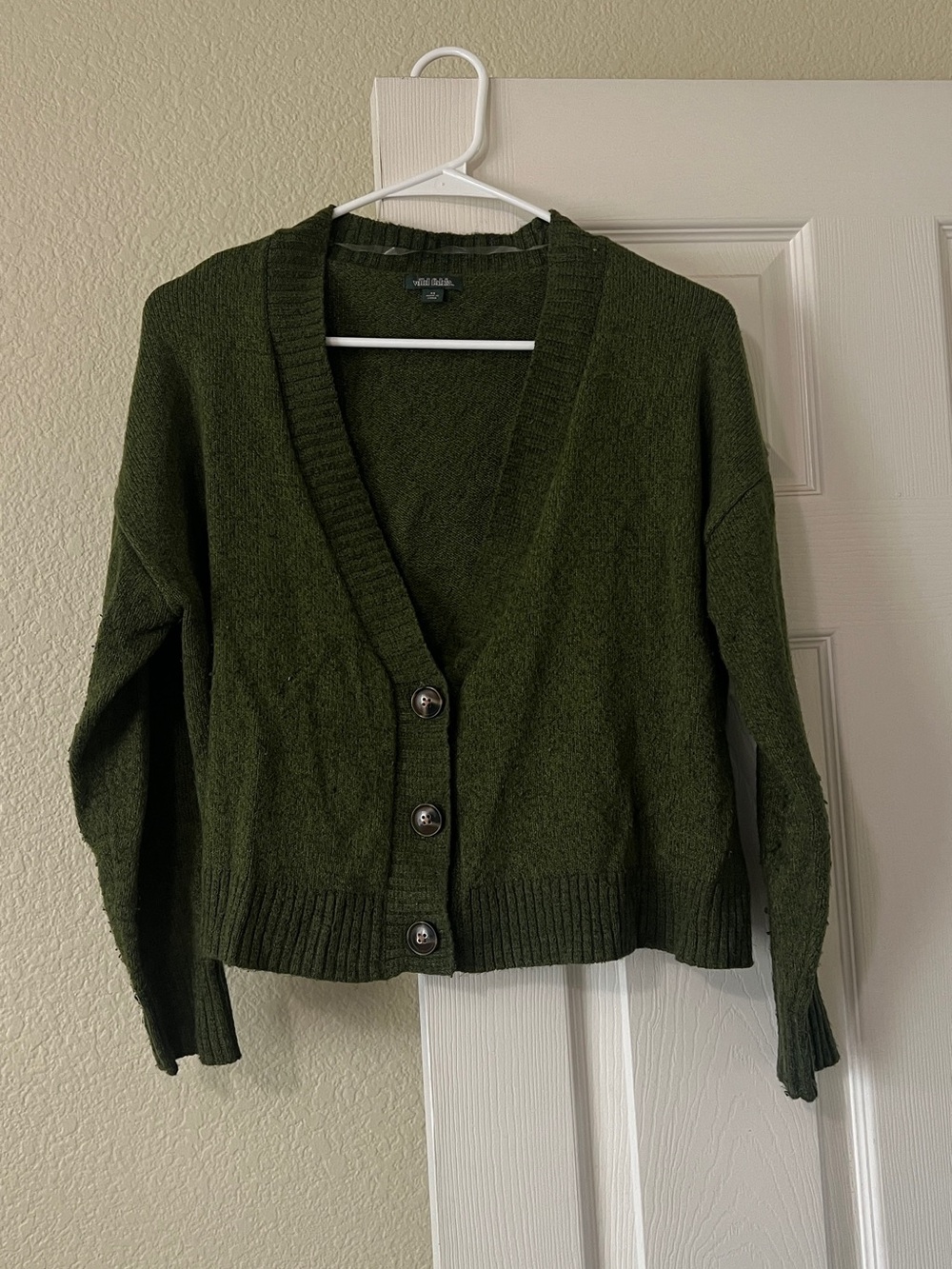 wild fable Olive Green V-Neck Oversized Cropped Button Cardigan